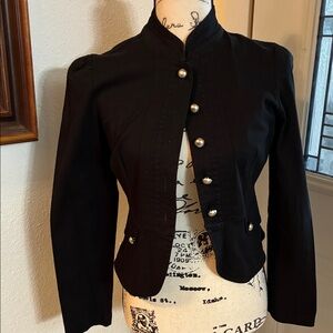 Stretchy Black Coat Jacket with Round Gold Button Closure